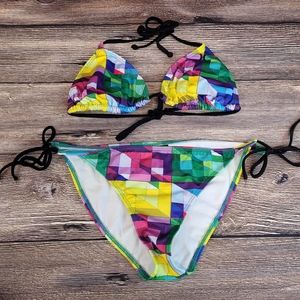 Hurley Bikini Swimsuit Two Piece Womens SZ Large Colorful Geometric Design!!!!!!